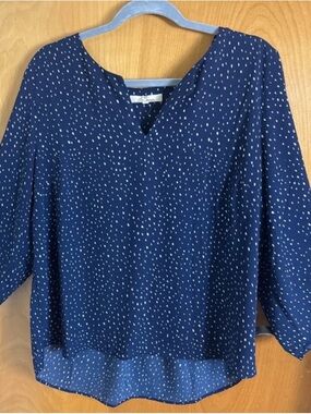 Navy Dot V-Neck Blouse with Relaxed Fit